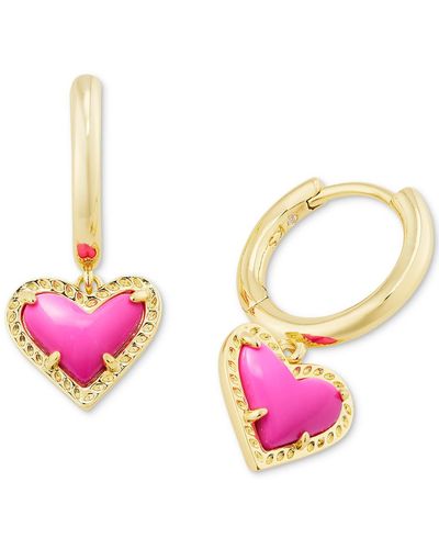 Kendra Scott Pave & Colored Heart Charm huggie Hoop Earrings - Pink