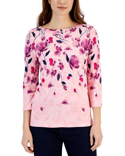 Style & Co. Printed 3/4-sleeve Pima Cotton Top - Pink