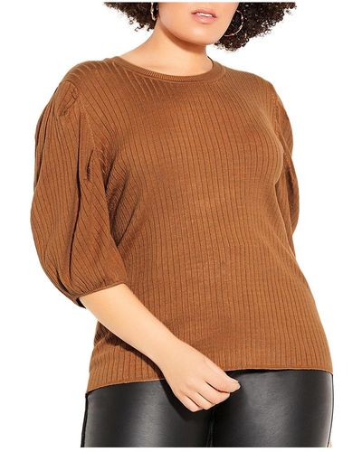 City Chic Plus Size Sweet Rib Top - Brown