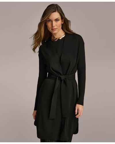 Donna Karan Tie-waist Long-sleeve Cardigan Sweater - Black