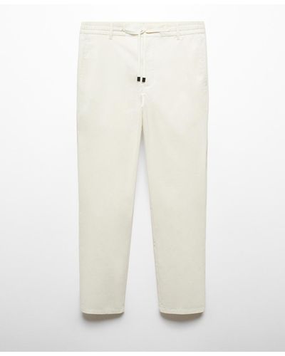 Mango Cotton Seersucker Drawstring Pants - White