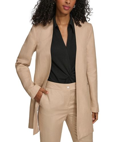 Calvin Klein Petite Linen-blend Collarless Open-front Blazer - Multicolor