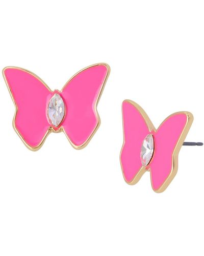 Steve Madden Faux Stone Butterfly Stud Earrings - Pink