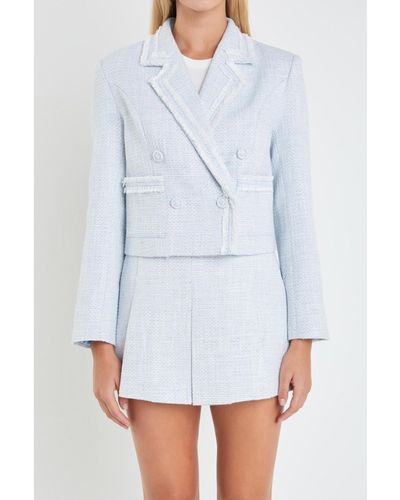 English Factory Textured Double Breasted Blazer - White