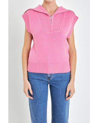 English Factory Zip Mock Neck Vest - Pink