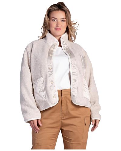 Standards & Practices Plus Size Embroidered Dog Patch Pocket Sherpa Jacket - White