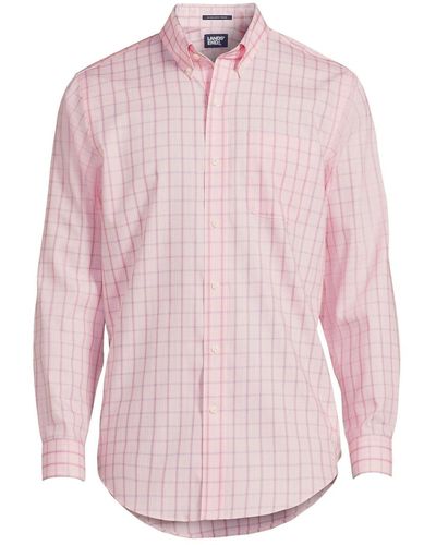 Lands' End Pattern No Iron Supima Pinpoint Button Down Collar Dress Shirt - Pink
