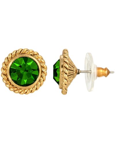 2028 14k Gold-tone Round Button Stud Earrings - Green