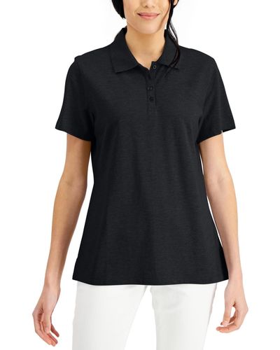 Karen Scott Cotton Short Sleeve Polo Shirt - Black