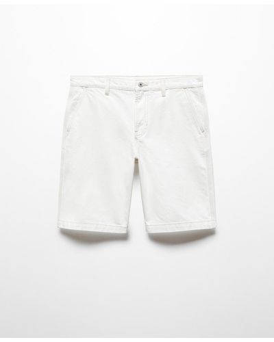 Mango Cotton Denim Bermuda Shorts - White