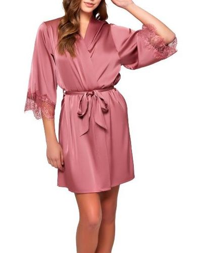 iCollection Plus Size Charlotte Satin And Lace Short Robe - Multicolor