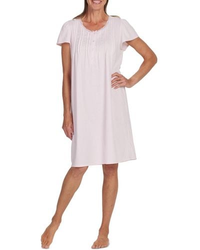 Miss Elaine Short-sleeve Lace-trim Nightgown - Pink