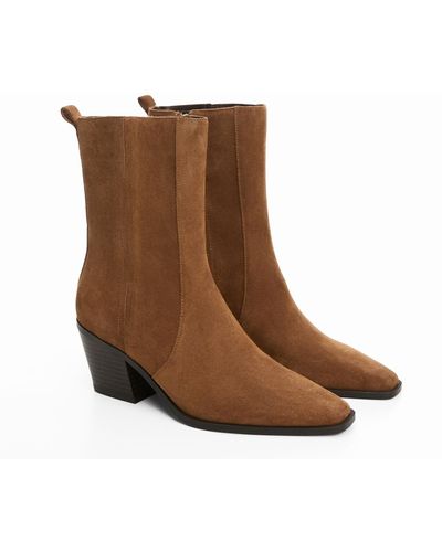 Mango Heel Suede Ankle Boots - Brown