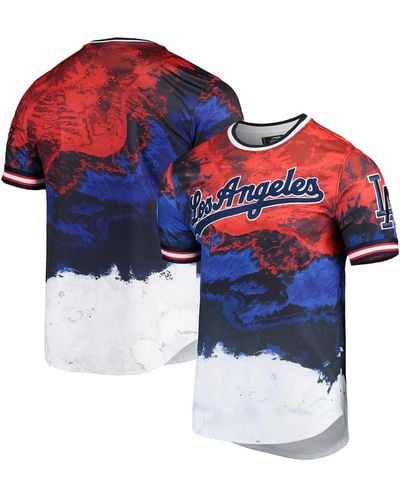 Pro Standard Red And Royal Los Angeles Dodgers Red White And Blue Dip Dye T-shirt