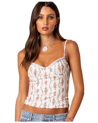 Edikted Indira Printed Cupped Lace Up Corset - White