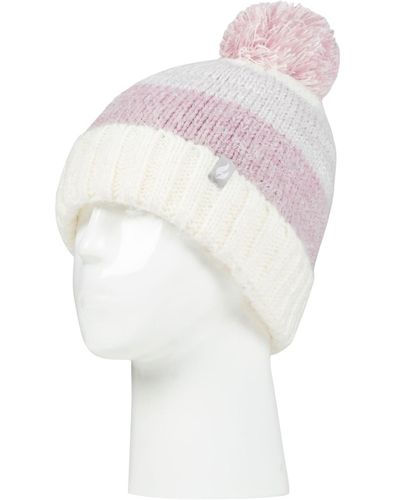 Heat Holders Sloane Feather-knit Roll-up Pom Pom Hat - White