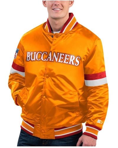 Starter Distressed Tampa Bay Buccaneers Gridiron Classics Home Game Satin Full-snap Varsity Jacket - Orange