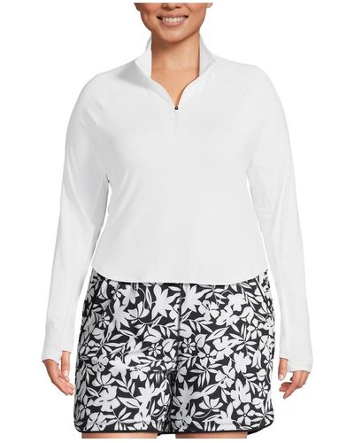 Lands' End Plus Size Long Sleeve Rash Guard Cover-up Upf 50 - White