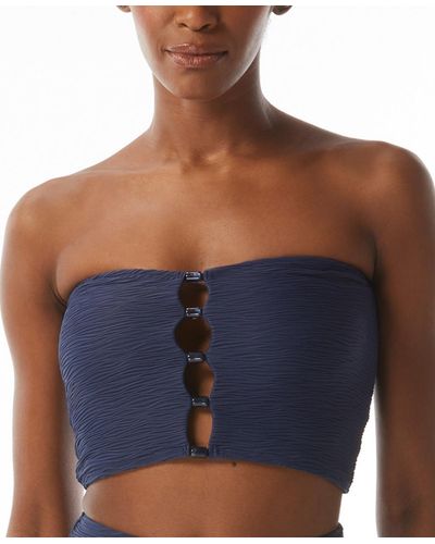 Carmen Marc Valvo Textured Bandeau Bikini Crop Top - Blue