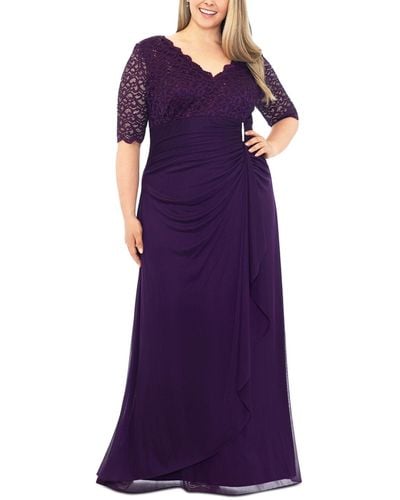 Betsy & Adam B&a By Plus Size V-neck Gown - Purple