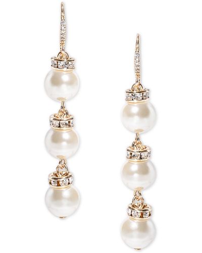 Charter Club Gold-tone Pave Rondelle Bead & Imitation Pearl Triple Drop Earrings - White