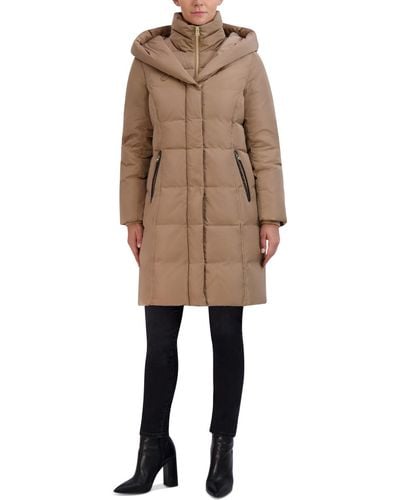 Cole Haan Taffeta Quilted Puffer Coat With Bib - Natural