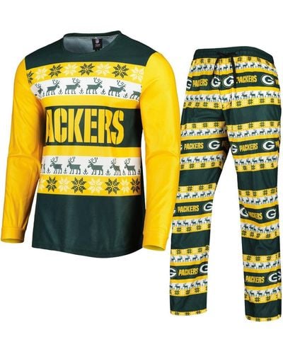 FOCO Bay Packers Team Ugly Pajama Set - Yellow