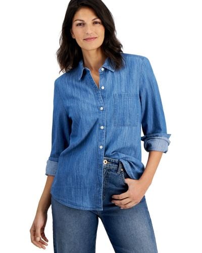 Style & Co. Cotton Button-up Shirt - Blue
