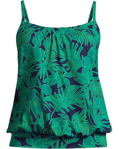 Lands' End Plus Size Blouson Tummy Hiding Tankini Swimsuit Top Adjustable Straps - Green