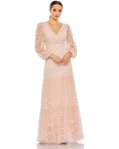 Mac Duggal Sequined Tiered Wrap Over Puff Sleeve Gown - Pink