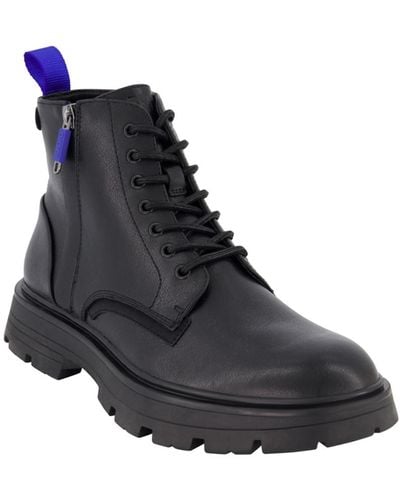 DKNY Side Zip Lace Up Rubber Sole Work Boots - Blue