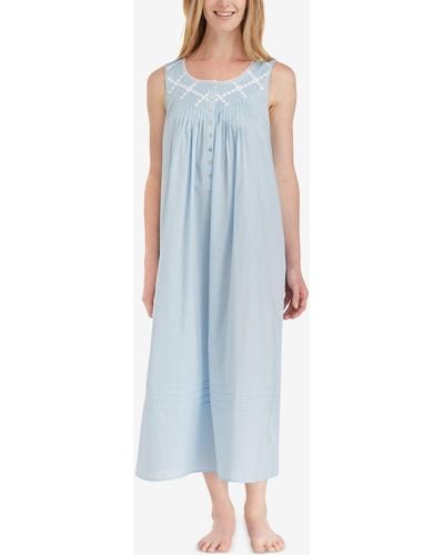 Eileen West Lace-trimmed Cotton Ballet-length Nightgown - Blue
