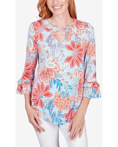 Ruby Rd. Petite Bold Floral Puff Print Top - White