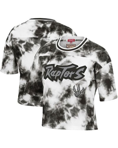 Mitchell & Ness Black And White Toronto Raptors Hardwood Classics Tie-dye Cropped T-shirt - Gray