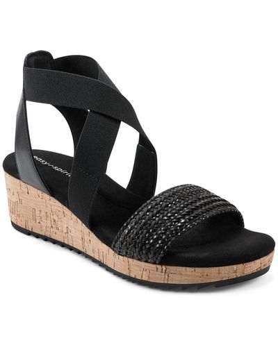 Easy Spirit Lorena Casual Strappy Wedge Sandals - Black