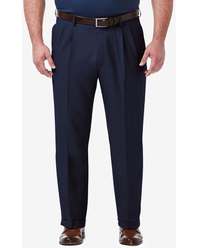 Haggar Big & Tall Premium Comfort Stretch Classic-fit Solid Pleated Dress Pants - Blue