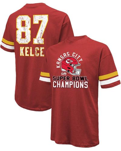 Majestic Threads Travis Kelce Distressed Kansas City Chiefs Super Bowl Lviii Name And Number Oversized T-shirt - Red