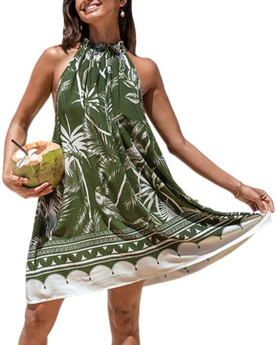 CUPSHE Palm Leaf Halter Mini Tent Beach Dress - Green