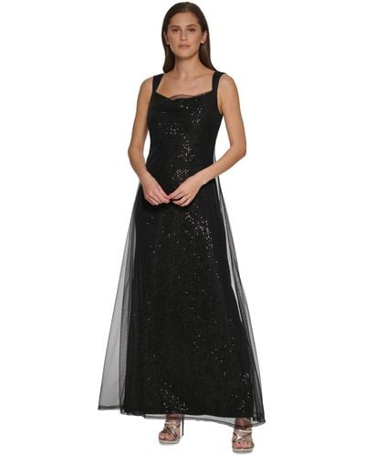 DKNY Sequin Tulle-mesh Sleeveless Gown - Black