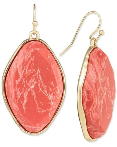 Style & Co. Gold-tone Oval Color Stone Drop Earrings - Red