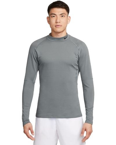 Nike Pro Slim-fit Dri-fit Mock Neck Long-sleeve Fitness Shirt - Gray