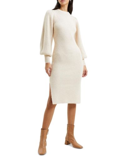 French Connection Kessp Puff-sleeve Midi Sweater Dress - Natural