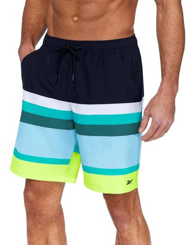 Reebok 9" Striped Core Volley Swim Shorts - Blue