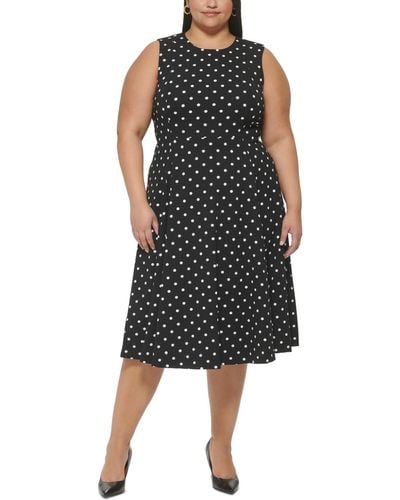 Calvin Klein Plus Size Dot-print Fit & Flare Dress - Black