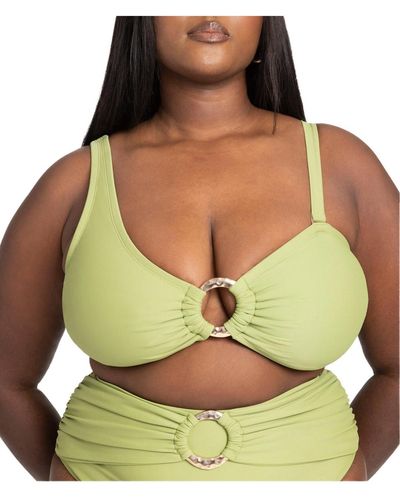 Eloquii Plus Size One Shoulder Ring Hardware Bikini Top - Green
