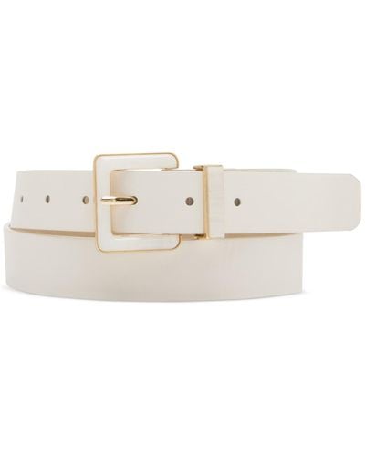 Steve Madden Imitation Pearl Inlay Faux-leather Belt - White