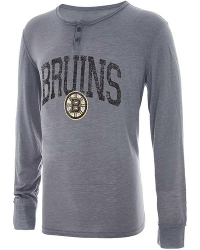 Concepts Sport Distressed Boston Bruins Takeaway Henley Long Sleeve T-shirt - Gray