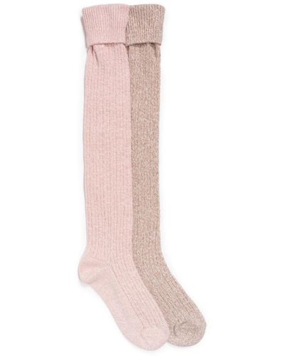 Muk Luks 2 Pair Pack Marl Over The Knee Socks - Pink