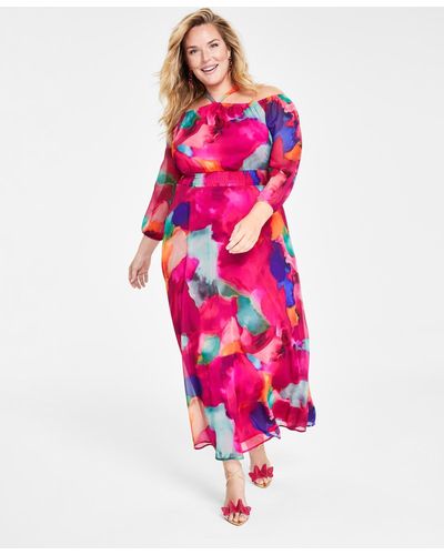 INC International Concepts Plus Size Smocked-waist Maxi Dress - Pink