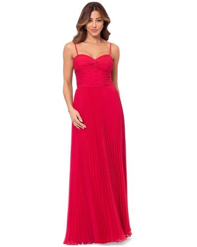 Xscape Ruched Pleated Gown - Red